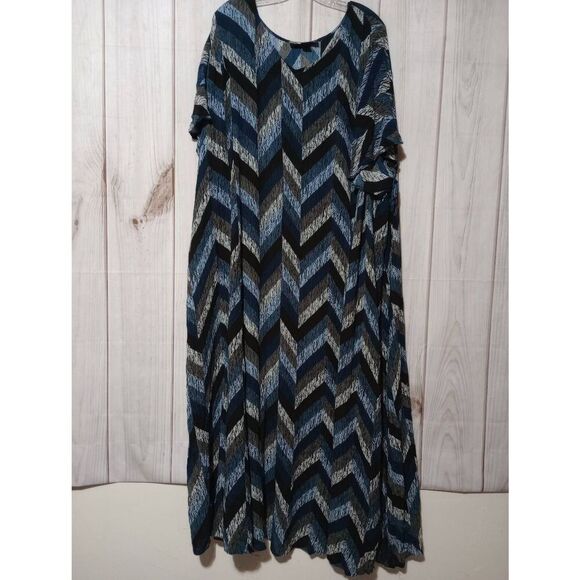 Denim 24/7‎ Dress Ladies 5x Blue Striped Maxi Flowy - Picture 1 of 7